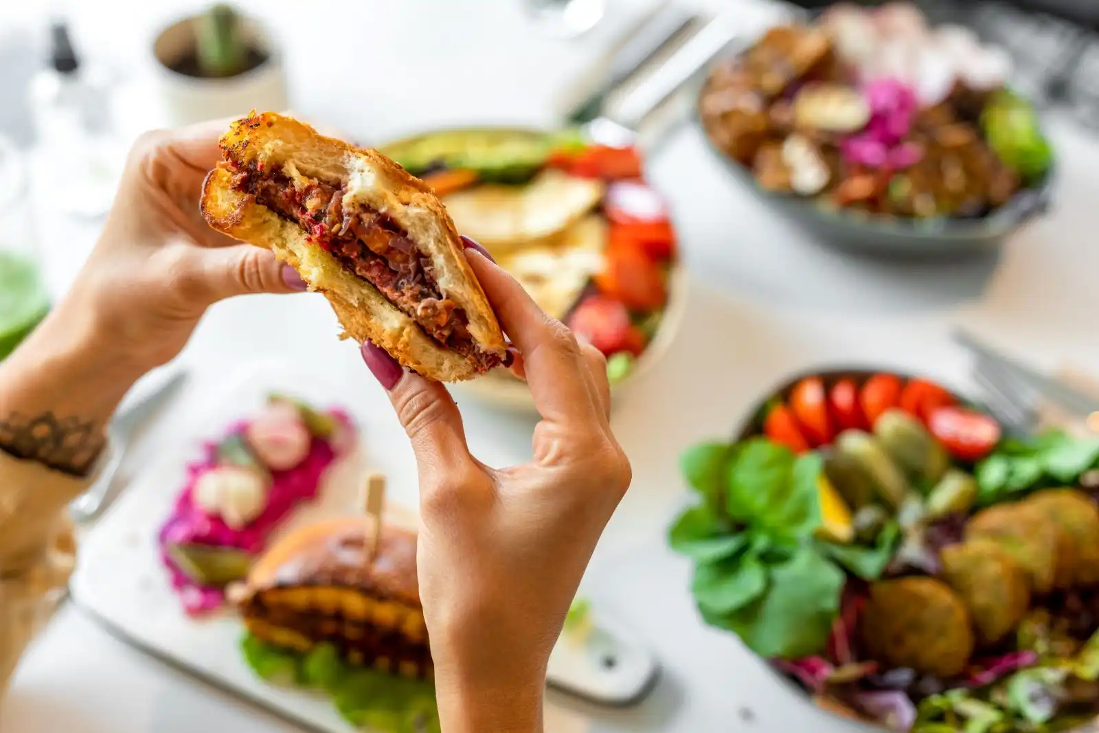 woman eating a burger